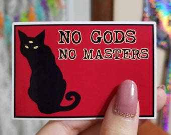 No Gods No Masters Sticker, Punk Anarchy Cat Vinyl