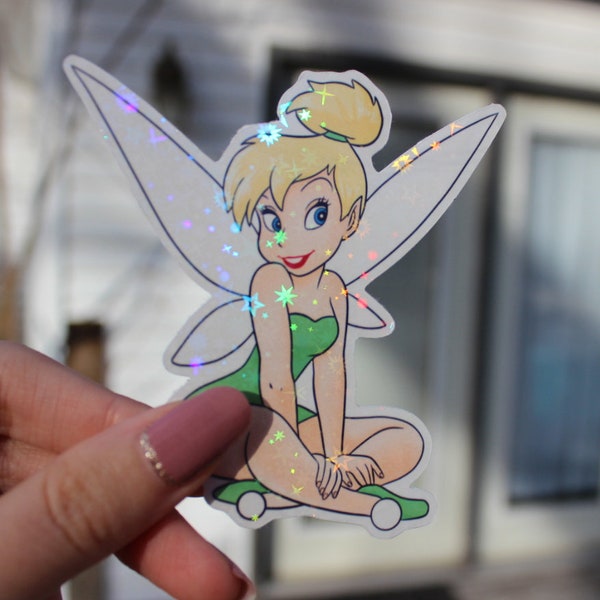 Holographic Tinkerbell Sticker, Peter Pan Disney Laptop Vinyl, Fairy Stickers, pixie dust