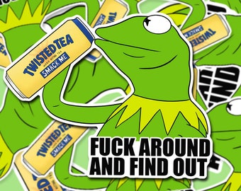 Kermit The Frog Drinking Twisted Tea Sticker, But That's None of My Business funny vinyl decal