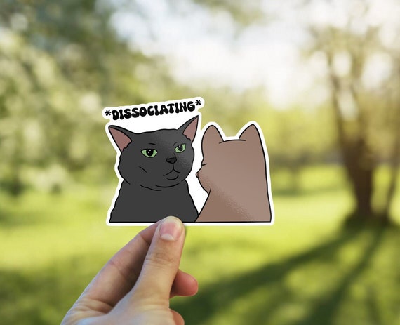 Black Cat Zoning Out Meme Sticker Decal