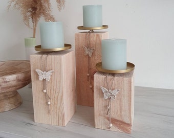 Kerzenständer Holzsäule | Handmade Massivholz | Schmetterling | Natur