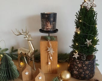 Wooden beam candlestick pillar | Handmade solid wood | Wood color