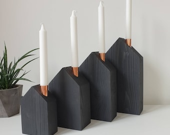 Wooden houses Wooden candle houses | 4 large | Black Mat | ver. Variants |