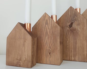 Wooden houses wooden candle holder wood | 4 sizes