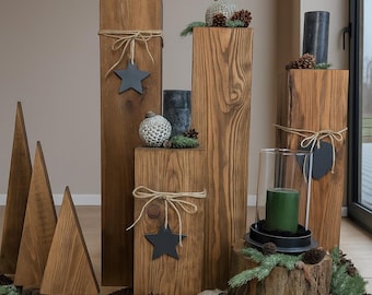 Deko Holzsäule Massivholz Holzbalke Kerzenständer Stangen
