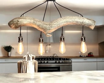 Driftwood Pendant Light, Coastal Lighting, Elegant Hanging Rope Chandelier, Boho Ceiling Light