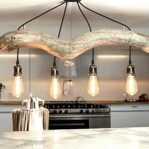 Driftwood Pendant Light, Coastal Lighting, Elegant Hanging Rope Chandelier, Boho Ceiling Light