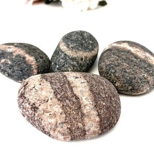 Striped Beach Stones: Baltic Sea Aquarium Decor, Terrarium Rocks (Set of 4)