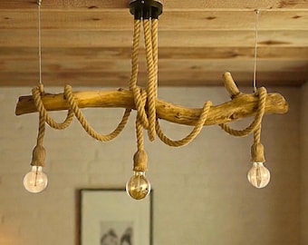 Driftwood Chandelier, Baltic Sea Wood Pendant Lamp, Boho Lighting