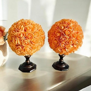 Orange Rose Flower Balls on Stand: Wedding Table Decoration, 6.2&#39;&#39;