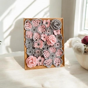 Framed Crochet Flower Bouquet: Tropical Home Decor