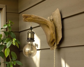Handmade Driftwood Wall Lamp, Rustic Coastal Lighting