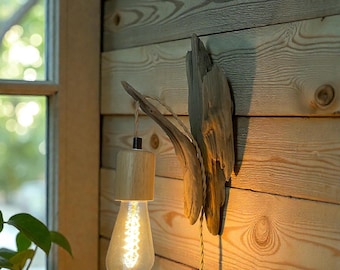 Handcrafted Driftwood Wall Lamp, Rustic Baltic Coast Lighting