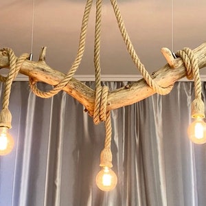 Driftwood Pendant Light  3ft (93 cm), Coastal Lighting, Elegant Hanging Rope Chandelier, Boho Ceiling Light