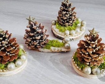 24 Pigne Naturali Con Cordino Dorato – Decorate Con Neve – Per Natale, Decorazioni Autunnali E Invernali - 5