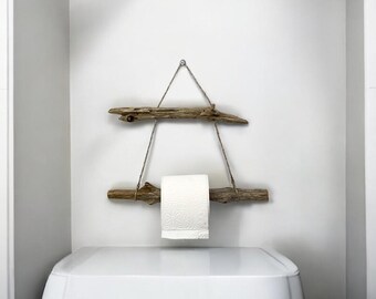 素朴な流木トイレットペーパーホルダー：ビーチハウス風インテリア  