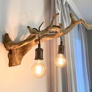 Handmade Driftwood Pendant Light, Rustic Driftwood Wall Light, Living Room Wall Lamp