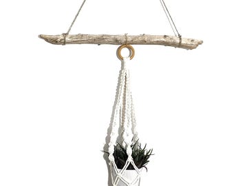 Branche en bois flotté 21,2 po., décoration côtière rustique, goujon en macramé
