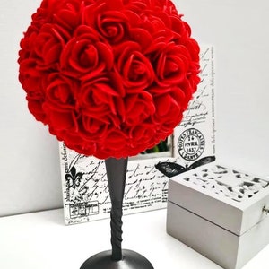 Red Rose Flower Ball Centerpiece: Wedding Party Table Decor