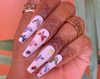 Butterfly Effect| Press On Nails| Coffin Nails|Butterfly Nails|Luxury Press Ons| White Nails| Colorful Nails| Nail Art|Nail Designs