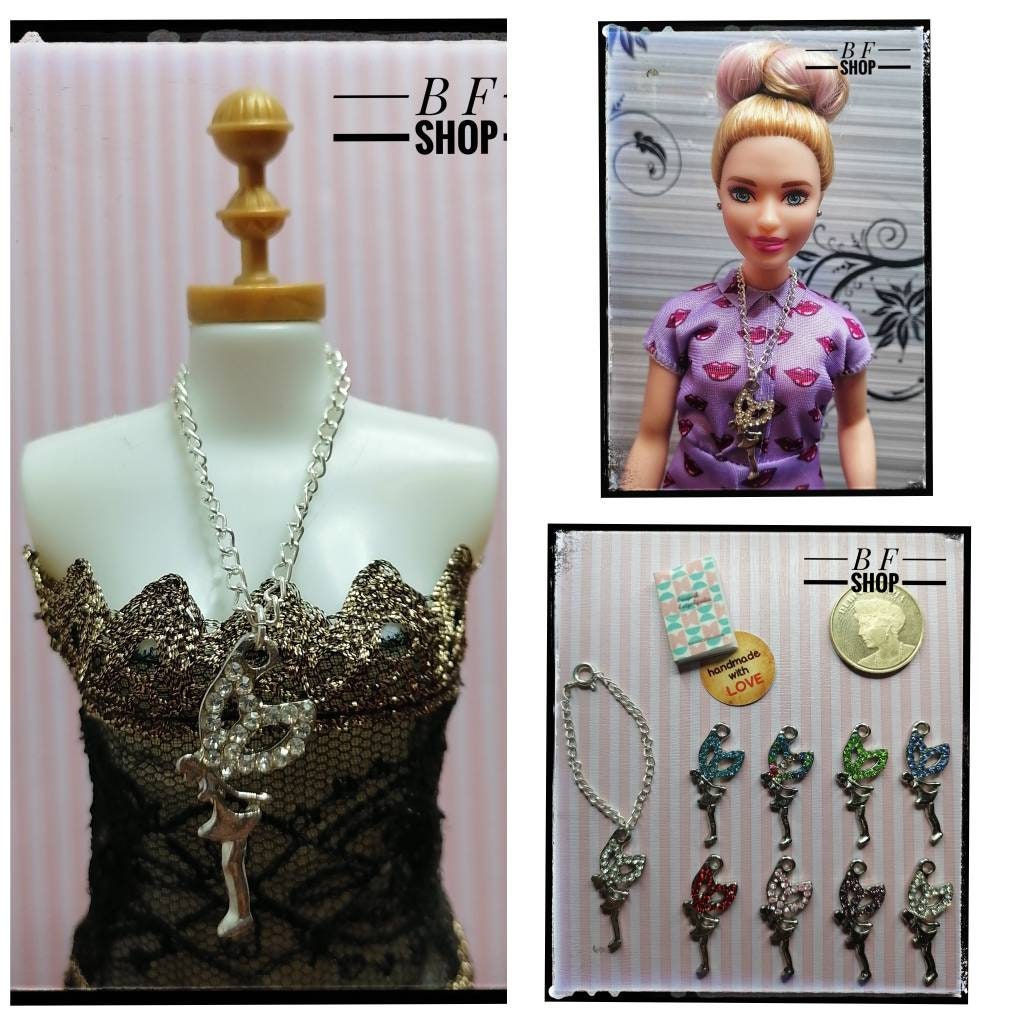 Barbie Necklace Rhinestone Pendant for 12inch Doll Crystal Etsy