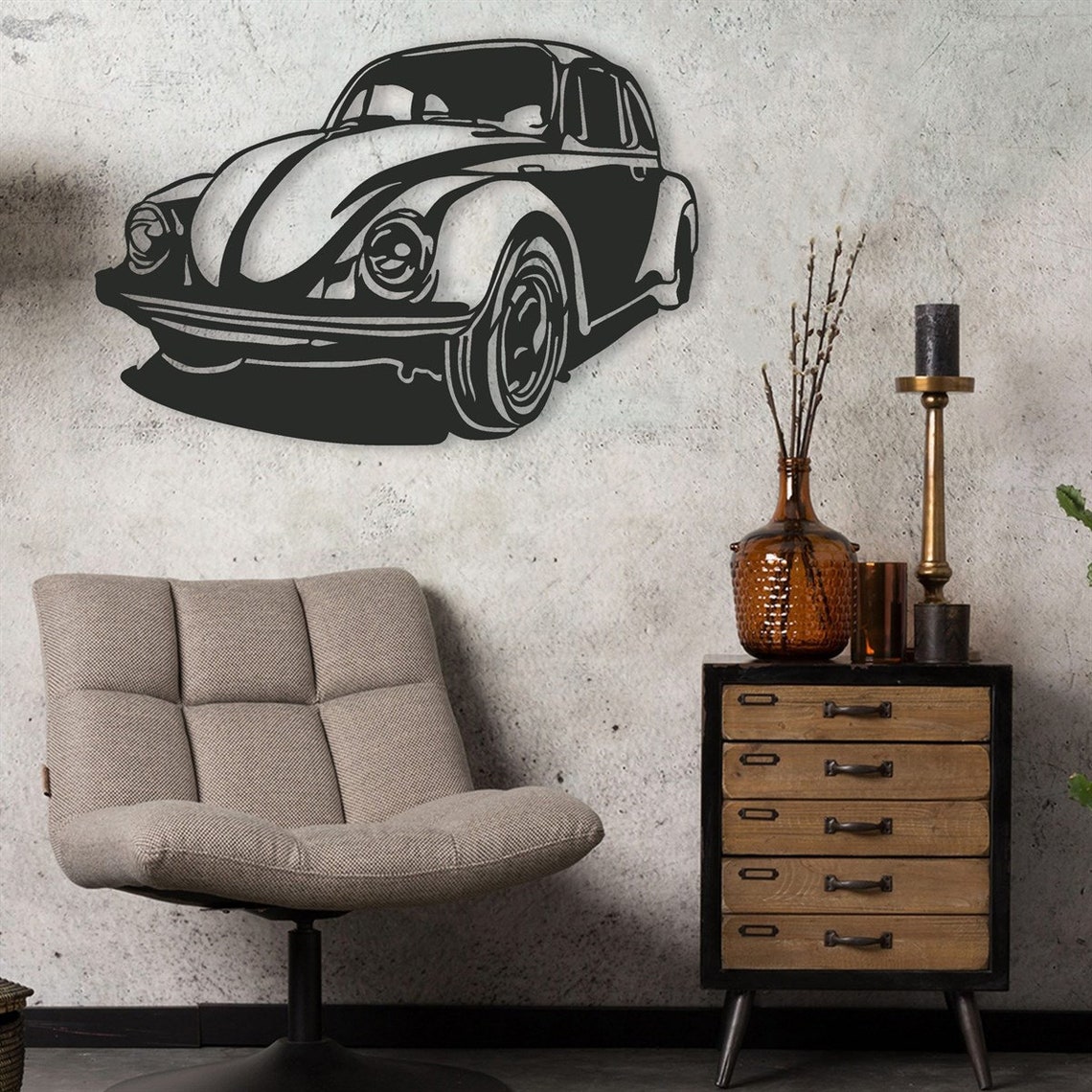 VW Beetle Car Metal Wall Art Wall Decor Metallic Retro Etsy