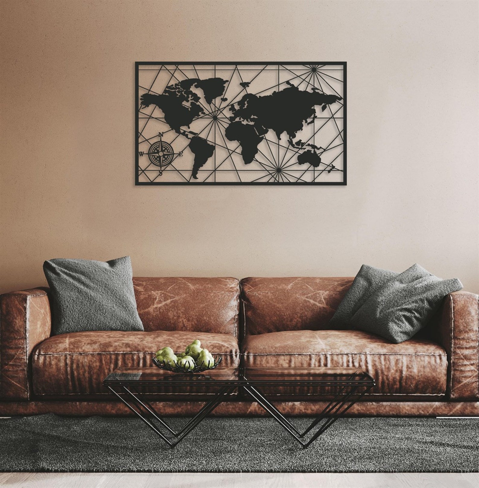 World Map Metal Wall Art Framed Map Wall Decor Metal World  Etsy