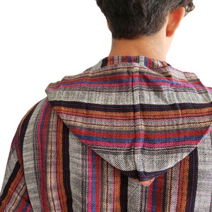 Hooded Turkish Cotton Bath Robe: Unisex Striped Peshtemal Spa Robe
