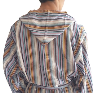 Hooded Stripe Bathrobe, Turkish Cotton Robe, Bohemian Duster Coat, Ethnic Loungewear, Housewear, Unique Jacket, Father&#39;s Day Gift