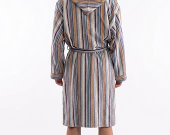 Striped Turkish Cotton Hooded Robe: Bohemian Loungewear