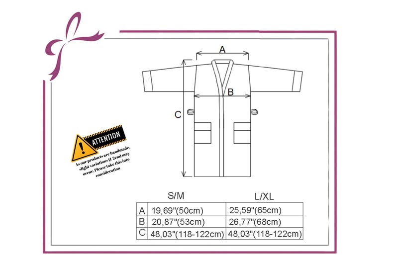 The size chart is approximate as the measurements are handmade