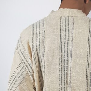 Striped Unisex Cotton Bathrobe, Turkish Robe, Natural Stripe Robe, Loungewear, Beige Cardigan, House Wear, Spa Robe, Gifts For Friends