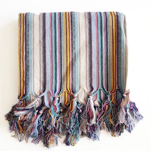 Handwoven Multicolor Striped Turkish Peshtemal Towel with Fringe - Lightweight and Versatile Hammam Towel, Gifts