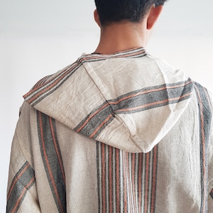 Striped Cotton Hooded Bathrobe: Unisex Lightweight Home Wear