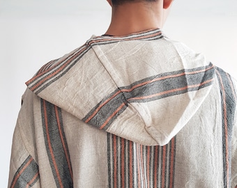 Striped Cotton Hooded Bathrobe: Unisex Lightweight Home Wear