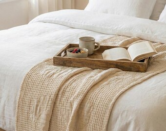 Manta de algodón turco tejida a mano con punto gofre: decoración neutra