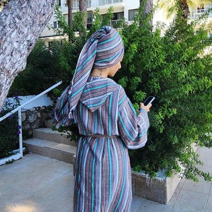 Hooded Turkish Cotton Striped Bathrobe: Bohemian Beach Robe