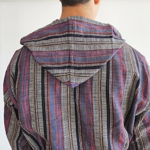 Handwoven Cotton Hooded Bathrobe: Boho Striped Spa Robe