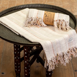 Ecru Striped Turkish Cotton Peshtemal Towel: Lightweight Beach or Bath