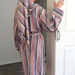 Hooded Striped Bathrobe with  Pockets, Unisex Peshtemal Robe, Dressing Gown, Spa Robe, Birthday Gifts