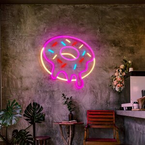 Custom Food Neon Sign,Sweet Donuts Sign,Coffee Bar Sign,Pink Led Light,Dessert Shop Decor,Donut Neon Art,Donut Birthday Party