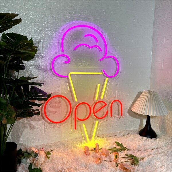 Ice Cream Open Neon Sign | Restaurant Open Led Neon Light | Business Led Logo Light | Ice Cream Decor | Neon Sign for Coffee Shop