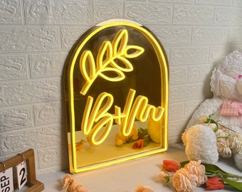 Custom Initial Wedding Neon Sign | Custom Neon Mirror | Custom Wedding Decor |  Wedding Mirror Decor | Personalized Engagement Wedding Gift