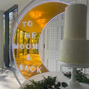 TO THE Moon & Back Custom Sign Lights,Decoration Room Night Light,Custom Neon Light,Gold Mirror Moon Decor for Home,Personalized Neon Gift