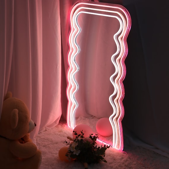 Lampe néon ondulée pour miroir, décoration murale de chambre à coucher,  enseigne néon led miroir lumineux, enseigne néon led, miroir néon rétro,  cadeau fait main pour elle -  France