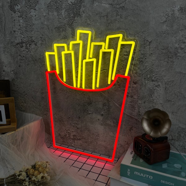 French Fries Graphic Neon Sign,Led Neon Light,Beer Pub Club Signs Business,Retro Neon Sign,Handmade Restaurant Neon Sign