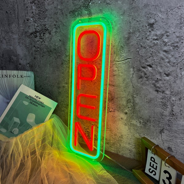 LED verticaal neon open bord, LED open bord voor bedrijven, bar, etalages, restaurant storefront, instelbare helderheid Open bord voor bedrijven