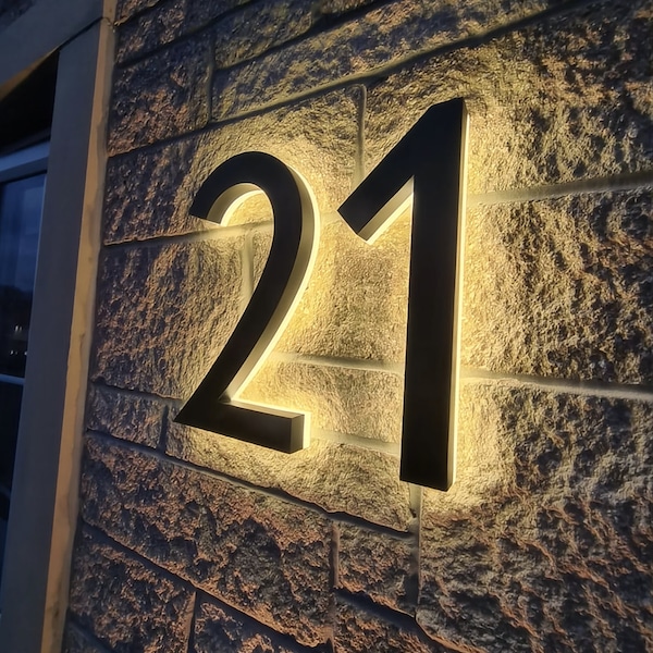 Backlit LED House Sign | Custom Illuminated Door Number | Address Number Sign | Metal Modern Decor Numbers | Housewarming Gift Personalized