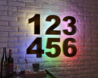 LED-huisnummers | Modern decor huisnummerbord | Metalen adresnummerplaat | Modern adresbord | Huisnummers in retrostijl
