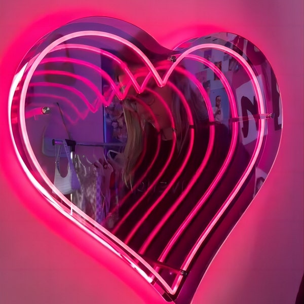 Enseigne néon personnalisée Infinity Mirror | enseigne au néon coeur | décoration murale enseigne au néon | enseigne au néon pour chambre à coucher | enseigne au néon led personnalisée